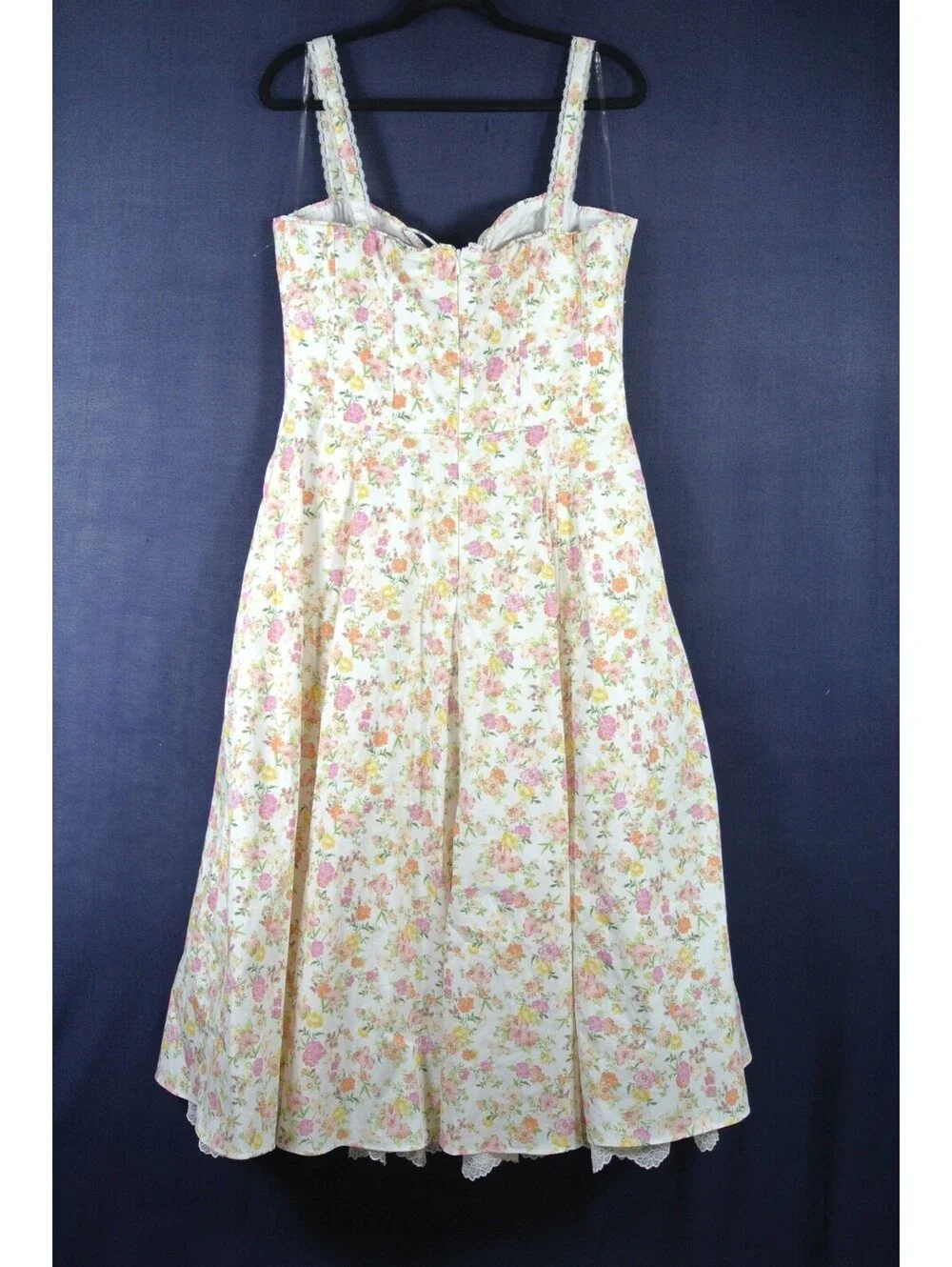 NEW, House of CB Rosalee ivory meadow print cotton bustier sundress L+ #MD2574